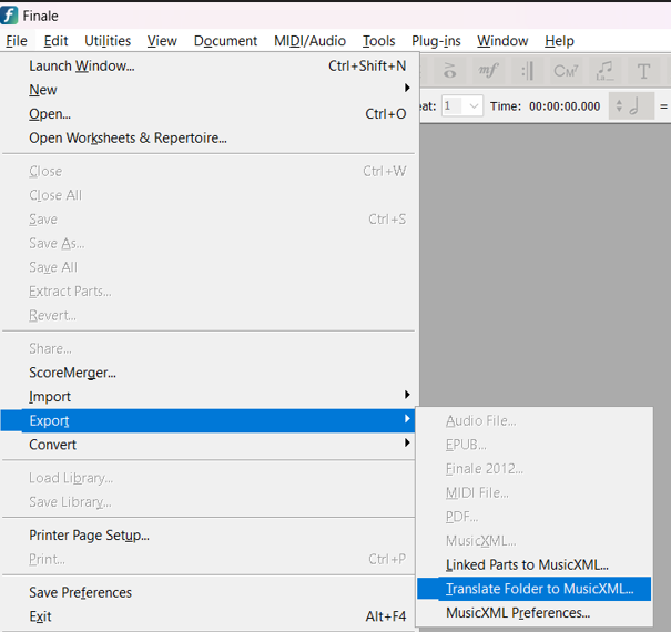 Finale folder to quick conversion to MusicXML